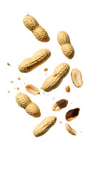 Realistic Peanuts In Shell Falling With Pieces On Black Background