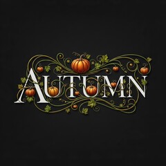 Autumn text with pumpkins and swirls on a dark background no logo use