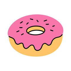 A Simple Pink Frosted Donut with Sprinkles Isolated on a White Background