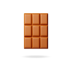 A Single Bar Of Milk Chocolate Divided Into Nine Squares Against A White Background With A Soft Shadow Beneath It