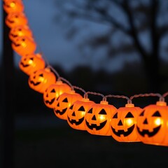 String of glowing jackolantern lights for halloween night no logo use