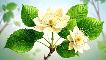 Detailed illustration of a spring blossom branch