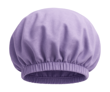 Lavender bouffant cap featuring an elastic band for a secure fit.