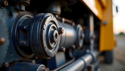 Close-up view of the front end of a truck, highlighting design, details, metallic textures, and structural elements of modern transportation vehicles for industrial and commercial use