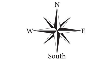 Obraz premium A black and white compass rose indicating cardinal directions north, south, east, and west, isolated on transparent background