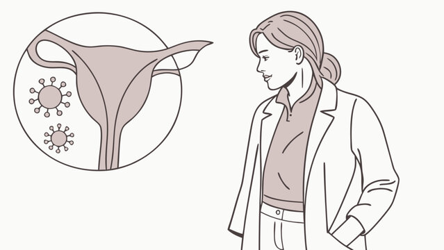 Female reproductive system virus healthcare medical illustration doctor woman line art minimalist design female anatomy gynecology health wellness disease infection illness biology.