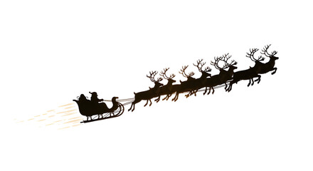Santa Claus sleigh with reindeer flying through the night sky