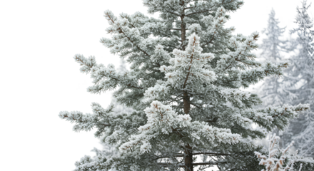 Realistic Pine Tree Covered in Snow on Transparent Background
