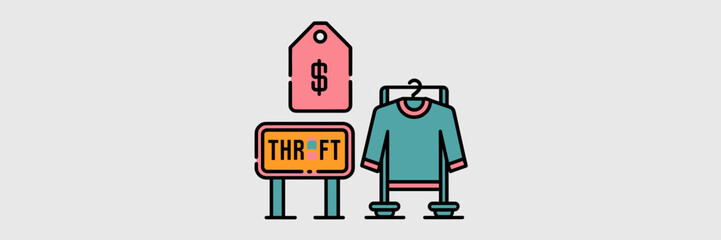 Thrift store branding vector illustration – Great for secondhand shop design, retail campaigns, or fashion resale branding