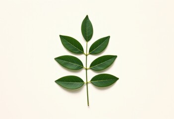 Obraz premium Fresh green compound leaf on light cream background, minimal botanical beauty