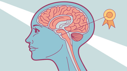 Illustration of a human brain with an award symbol representing intelligence achievement or success.