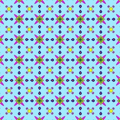 Colorful Retro Floral Pattern on Blue Background