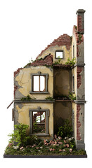 Realistic Ruined House Exterior Transparent Background Isolated Photo