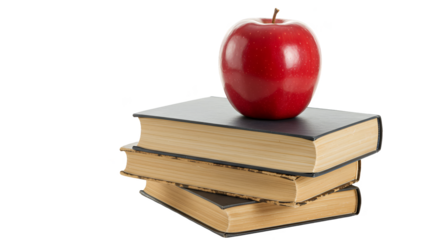 Realistic Stack of Old Books With Red Apple Isolated on Black Background