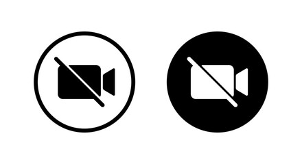 Video camera off icon in black circle. Disabled webcam symbol