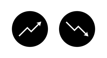 Upward and downward arrow icon in black circle. Profit and loss trend symbol