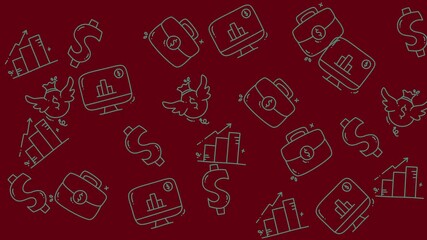 Financial and social media icons on red background. Perfect for finance blogs, social media marketing companies, and financial presentations. - Powered by Adobe