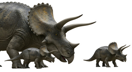 Realistic Triceratops Family Isolated PNG Transparent Background