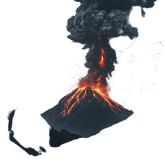 Realistic volcano eruption with lightning and smoke isolated background