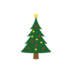 Simple Christmas tree illustration with colorful ornaments and a shining star on top. Perfect for holiday greeting cards, festive decoration, seasonal template, and winter celebration artwork.