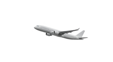 Realistic White Airplane Ascending Isolated Transparent Background