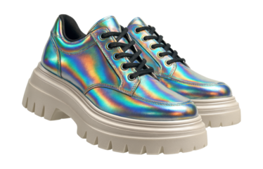 Lace-up holographic platform sneakers with a chunky sole.