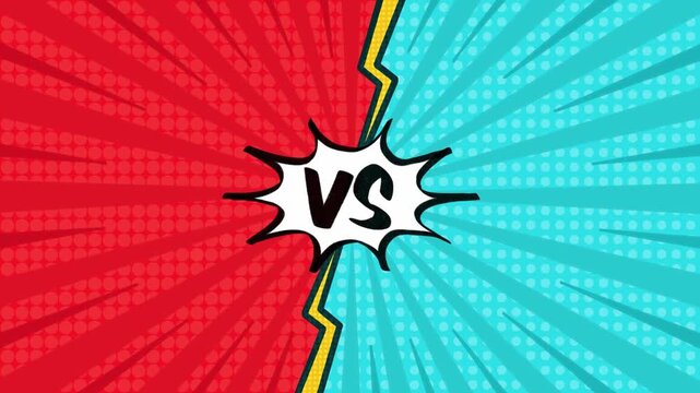 Versus comic style animation, 2D VS set of red, blue and green fight background competition on green screen. Comparison, challenge, sports gaming with lightning bolt motion graphic template HD