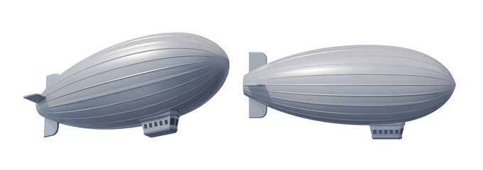 Realistic zeppelin illustration for aviation, transport, and vintage flight design concepts. Metallic airship blimps isolated on a transparent background.  © pikopixel