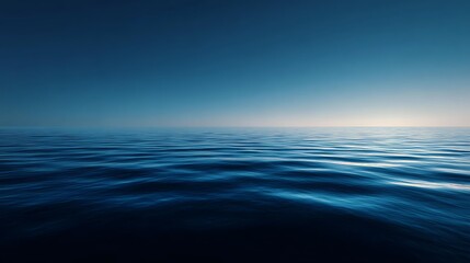 Fototapeta premium deep ocean water blending into horizon, smooth gradient tones from dark navy to sky blue, realistic light reflection, abstract minimal wallpaper, cinematic feel
