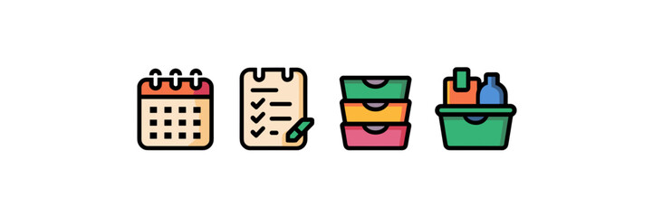 Flat home organization icon sheet on white background – Great for minimalist lifestyle branding, planning visuals, or digital organization content
