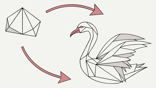 Geometric Swan Transformation Low Poly Bird and Crystal Design Illustration.