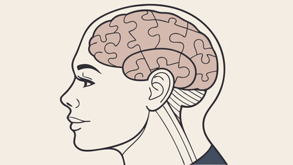 Head Profile with Puzzle Brain Illustration Mind Thinking Problem Solving Jigsaw Concept Art Psychology Neurology Mental Health Brainpower Intelligence Cognition Idea Creativity Inn.