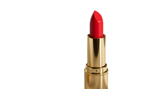 Red Lipstick Isolated on Black Background with Golden Tube