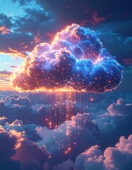 Digital cloud, sunset, network