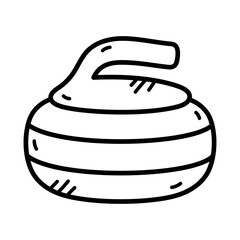 Hand Drawn Line Art Illustration of a Curling Stone with Black Outline on a Transparent White Background Isolated Simple Doodle Style for Winter Sports Theme