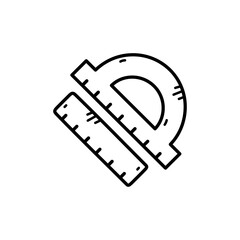 Hand Drawn Line Art Illustration Of A Protractor And Ruler On Transparent Background Isolated Simple Drawing