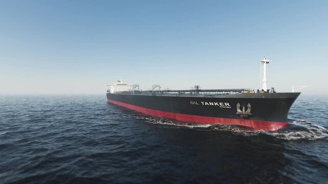 Oil Tanker Floating on the Open Ocean &ndash; Supertanker in Sea Animation