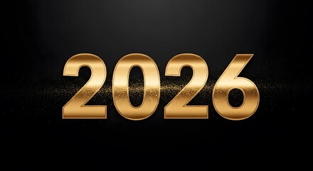 Bold Golden 2026 Text on Black Background with Glitter Effect for Modern New Year Celebration