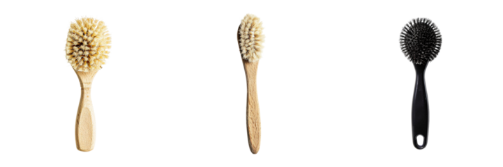 Dishwashing brushes, two natural bristle one plastic handle