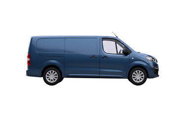 Blue modern cargo van vehicle isolated on transparent background