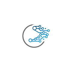 A stylized logo featuring a circuit board design within a circular frame, modern and abstract.