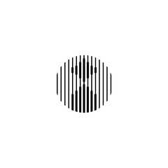 Abstract smiley face created with vertical black lines inside a circle on a white background.
