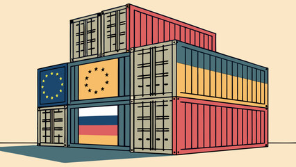 Fototapeta premium Stacked shipping containers global trade international logistics cargo transport illustration.