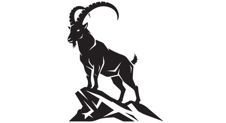 Fototapeta premium Silhouette of a majestic ibex standing proudly on a rocky outcrop, isolated on a transparent background