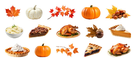PNG Autumn feast with seasonal treats, element set on transparent background