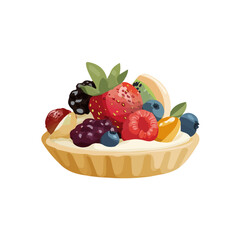 Fruit Tart, 2D flat vector illustration, designed in a modern minimal style on a white background.