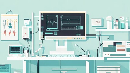 Medical laboratory workstation monitoring patient vitals and health data - Powered by Adobe