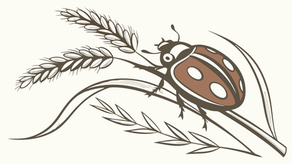 Fototapeta premium Stylized Ladybug on Wheat Stalks Nature Illustration for Design Projects.