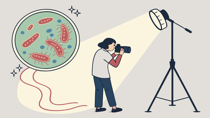 Photographer taking picture of bacteria under studio light.