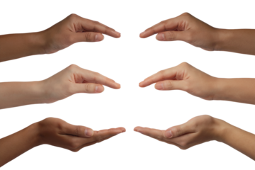 Hands in various positions, showcasing diversity and unity. Isolated on transparent background, png